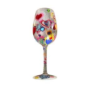 Lolita Heart-Rageous Hand-Painted Decorated Multicolor Hearts Wine Glass